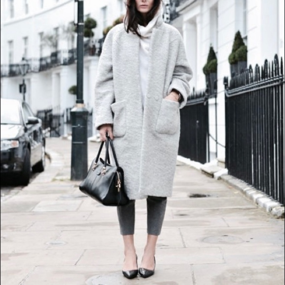 Ganni Fenn Teddy Wrap Coat in Light Gray